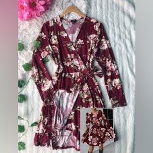 Justify Long Sleeve Floral Crisscross Dress with a Side Tie.